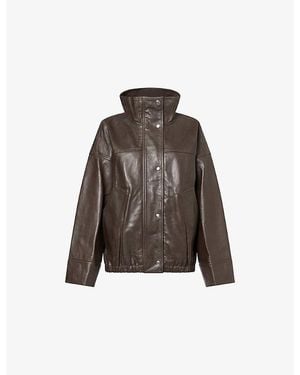 RÓHE Frames Funnel-Neck Oversized Leather Jacket - Brown