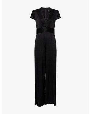 ME+EM Pintuck V-Neck Satin Jumpsuit - Black