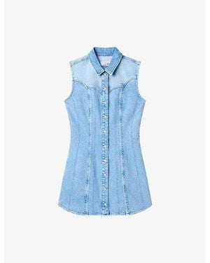 GOOD AMERICAN Dolly's Joleans Sleeveless Collared Denim Mini Dress - Blue