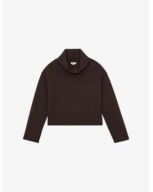 Reiss Iris Funnel-Neck Relaxed-Fit Stretch-Knit Sweater - Brown