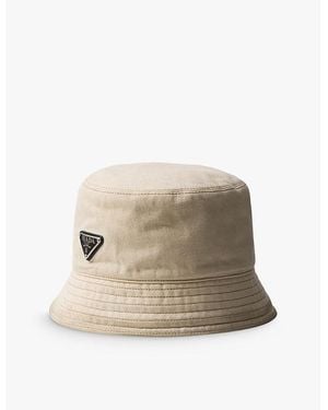 Prada Enameled Logo Denim Bucket Hat in Natural for Men Lyst