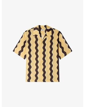 Sandro Printed Short-Sleeve Linen-Blend Shirt - Metallic