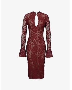 House Of Cb Pierette Keyhole-Neck Stretch-Lace Midi Dress - Red
