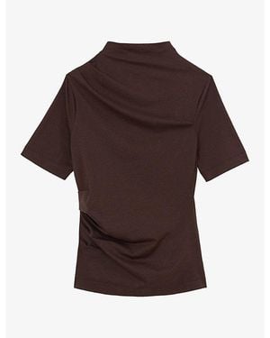 Reiss Tulia Draped High-Neck Stretch Cotton-Blend Top - Brown