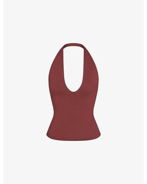 Skims Smooth Layers Halterneck Modal-Jersey Top - Red