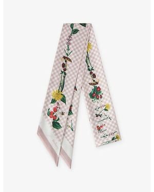 Mulberry River Side Floral-Print Skinny Woven Scarf - White