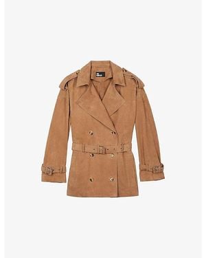 The Kooples Double-Breasted Belted Suede Jacket - Brown