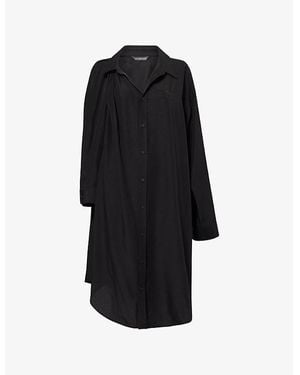 Balenciaga One-Shoulder Logo-Embroidered Woven Mini Shirt Dress - Black