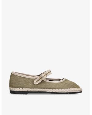 Flabelus Ishmael Single-Strap Linen Mary Jane Flats - Green