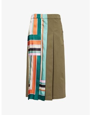 Weekend by Maxmara Lallo Patchwork Cotton-Blend Midi Skirt - Green