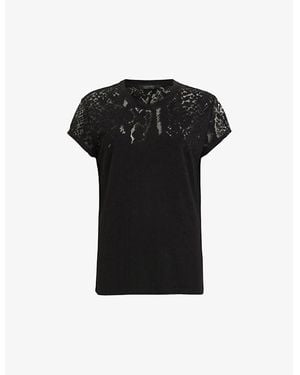 AllSaints Anna Snake-Embroidered Short-Sleeve Cotton T-Shirt - Black