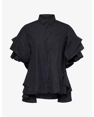 Noir Kei Ninomiya Ruffle Short-Sleeve Cotton Shirt - Black
