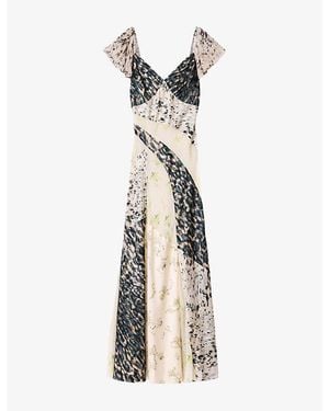 AllSaints Lala Ditsy-Print Stretch-Woven Maxi Dress - Metallic