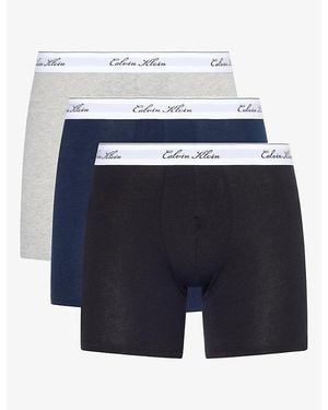 Calvin Klein Icon Script-Logo Pack Of Three Cotton Boxer Briefs - Blue