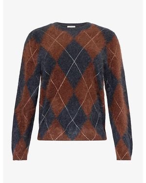 ME+EM Argyle Crew-Neck Brushed Cashmere Sweater - Blue