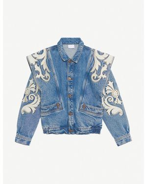 Sandro Kevin Oversized Studded Denim Jacket - Blue