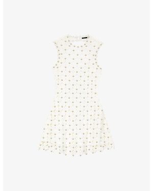 Maje Sleeveless Sequin-Embellished Crochet Mini Dress - White