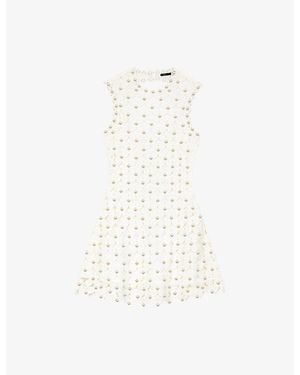 Maje Sleeveless Sequin-Embellished Crochet Mini Dress - White
