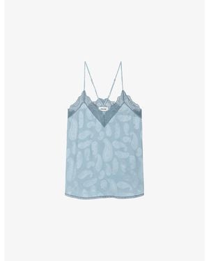 Zadig & Voltaire Christy Paisley-Jacquard Silk Cami Top - Blue