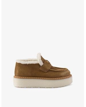 Prada Logo-Embellished Suede Loafers - Brown