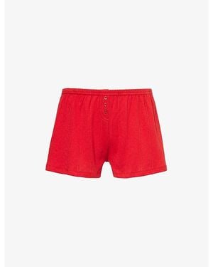 Cou Cou Intimates Pointelle-Pattern Mid-Rise Cotton Shorts - Red