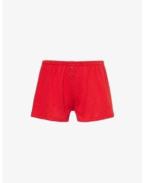Cou Cou Intimates Pointelle-Pattern Mid-Rise Cotton Shorts - Red
