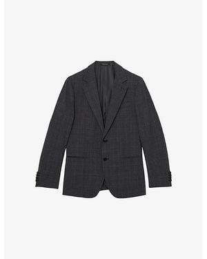 Reiss Single-Breasted Check Wool-Blend Blazer - Blue