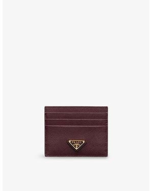 Prada Logo-Plaque Saffiano Leather Card Holder - Purple