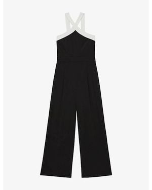 Reiss Cliona Colour-Block Stretch-Woven Jumpsuit - Black