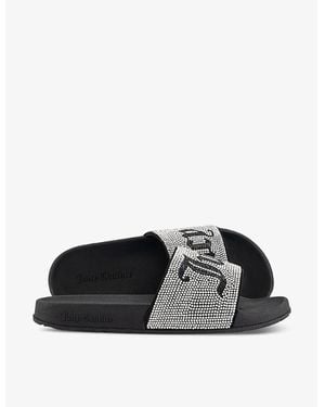 Juicy Couture Donna Diamante-Embellished Rubber Sliders - Black