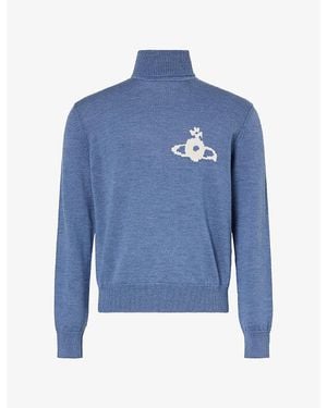 Vivienne Westwood Intarsia-Logo Turtle-Neck Wool Jumper - Blue