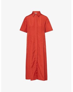 Vince Pleated Short-Sleeves Cotton-Poplin Midi Dress - Red