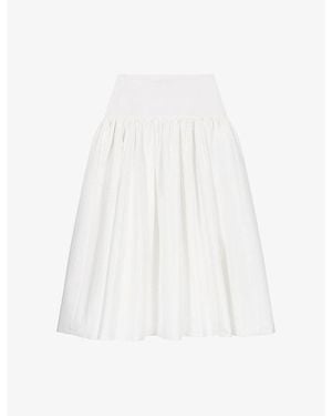 Maje Flared High-Rise Taffeta Midi Skirt - White