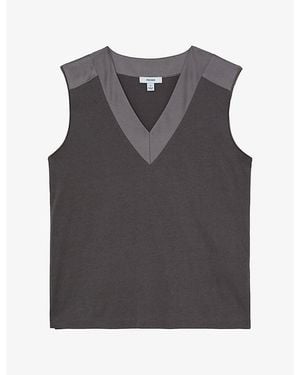 Reiss Kallie Contrast-Trim Silk-Blend Top - Grey