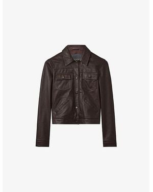 Reiss Four-Pocket Leather Trucker Jacket - Brown