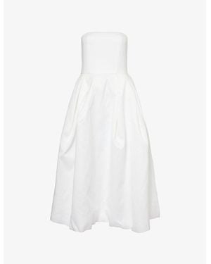 Six Stories Bandeau Bow-Back Pleated Woven Midi Dress - White