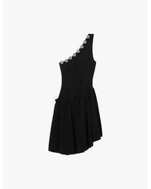 Claudie Pierlot Asymmetric Crochet-Flower Knitted Mini Dress - Black