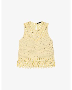 Maje Crochet Rhinestone-Embellished Woven Top - Natural