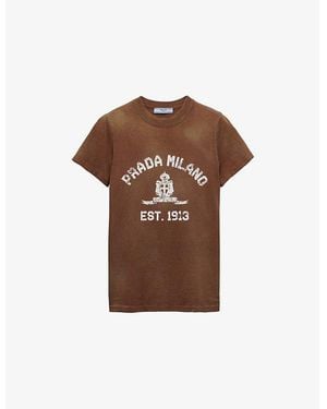 Prada Vintage-Wash Printed Cotton-Jersey T-Shirt Xxxl - Brown