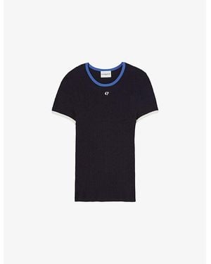 Claudie Pierlot Cp Embroidery Contrast-Trim Fine-Knit Silk Top - Blue