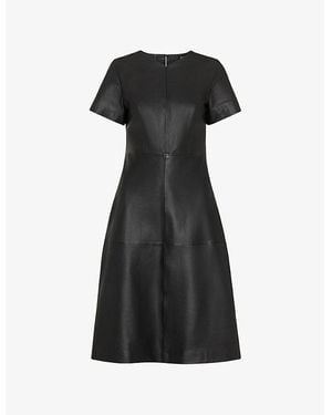 Whistles Rosamund V-Neck A-Line Leather Midi Dress - Black
