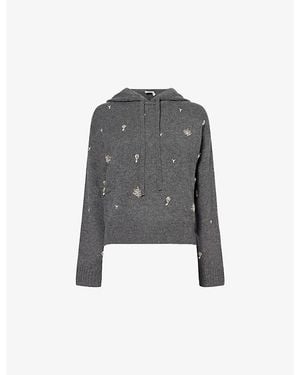 Jonathan Simkhai Karmen Embellished Wool And Cashmere-Blend Hoody - Grey