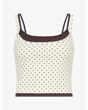 BO+TEE Polka-Dot Layered Stretch-Jersey Top - Natural