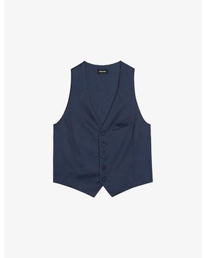Zadig & Voltaire Emaux V-Neck Button-Up Satin Top - Blue
