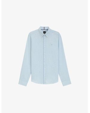 BOSS Logo-Embroidered Regular-Fit Linen Shirt - Blue