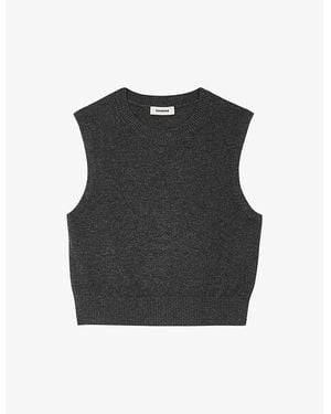 Sandro Round-Neck Sleeveless Wool-Blend Knitted Jumper - Black