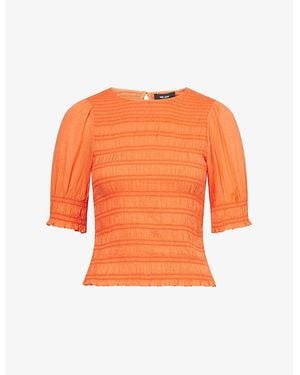 ME+EM Shirred Contrast-Stitch Cotton Top - Orange