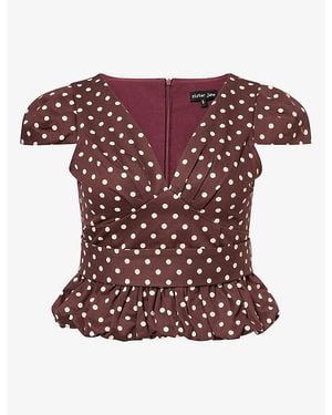 Sister Jane Arles Dot-Print Cotton Top - Purple