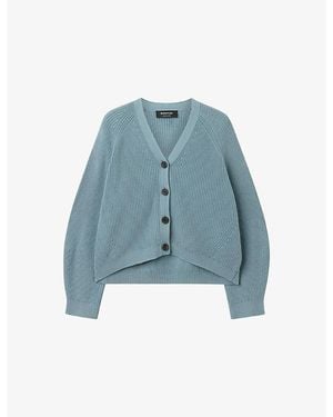 Whistles Ribbed V-Neck Cotton Cardigan - Blue
