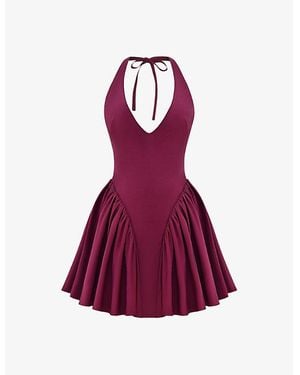 House Of Cb Valentia Plunge-Neck Stretch-Cotton Mini Dress - Purple